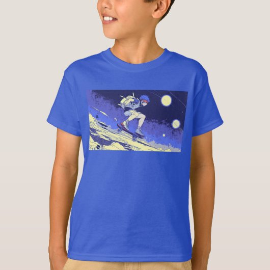 Boarding in de ruimte - Skateboarder Design T-shirt (Voorkant)
