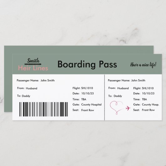 Boarding Pass Adoption Aankondiging Neutraal (Voorkant / Achterkant)