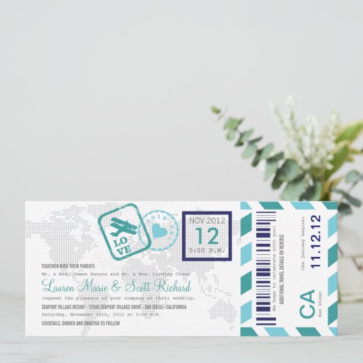 Boarding Pass Airmail Ticket Uitnodiging (Staand voorkant)