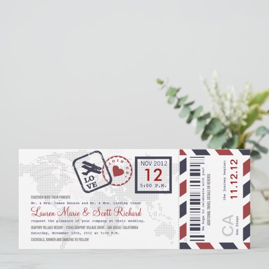 Boarding Pass Airmail Ticket Uitnodiging (Staand voorkant)