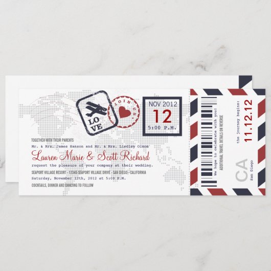 Boarding Pass Airmail Ticket Uitnodiging (Voorkant / Achterkant)