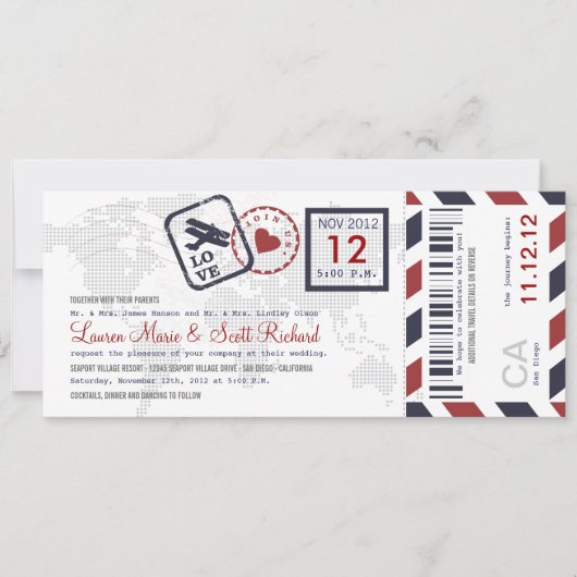 Boarding Pass Airmail Ticket Uitnodiging (Voorkant)