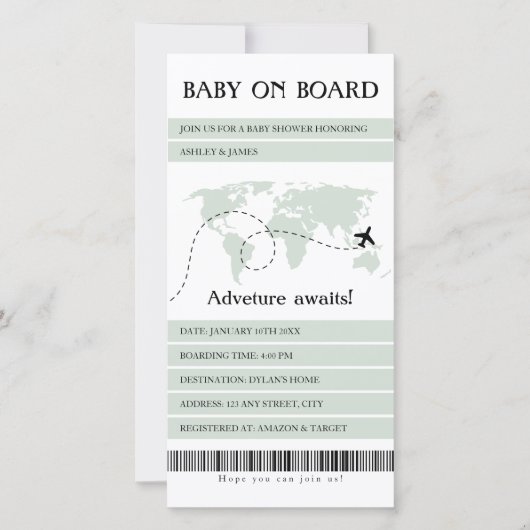 Boarding Pass Baby Aan boord Reizen Baby shower Feestdagenkaart (Voorkant)