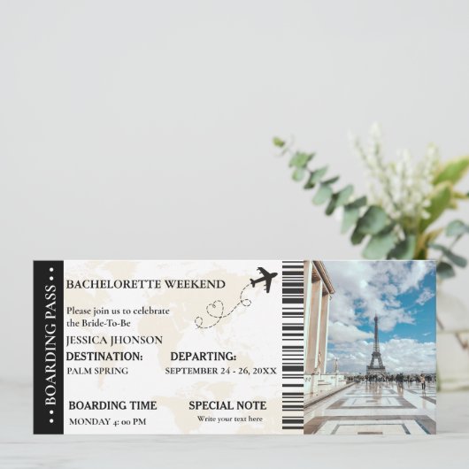 Boarding pass Bachelorette ticket Uitnodiging (Staand voorkant)