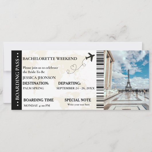 Boarding pass Bachelorette ticket Uitnodiging (Voorkant)