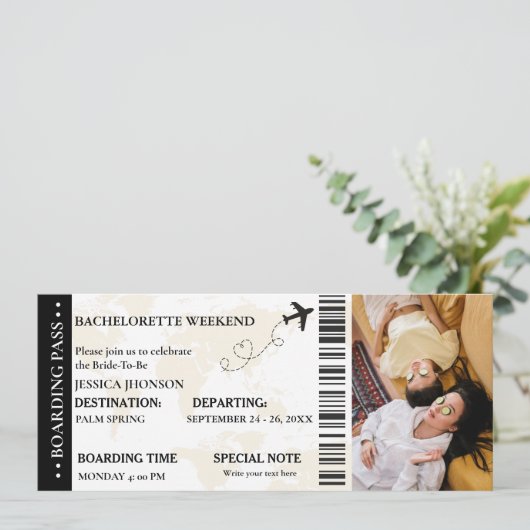 Boarding pass Bachelorette Weekend ticket Invitati Save The Date (Staand voorkant)