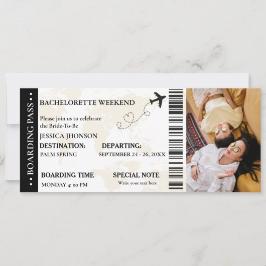 Boarding pass Bachelorette Weekend ticket Invitati Save The Date (Voorkant)