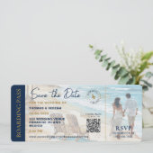 Boarding Pass Beach Save The Date QR Code Wedding Kaart (Staand voorkant)