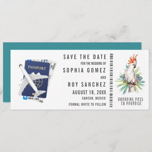 Boarding Pass Bestemming Bruiloft Bewaar de datum Kaart (Voorkant / Achterkant)