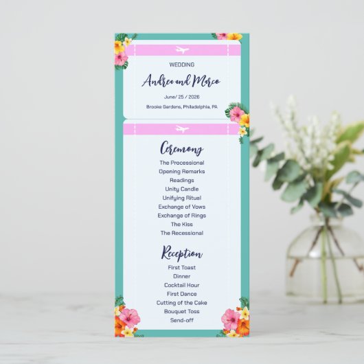 Boarding Pass Bestemming Bruiloft Menu (Staand voorkant)