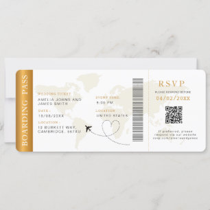 Boarding Pass Bestemming bruiloft QR code Rsvp Kaart