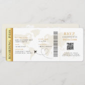Boarding Pass Bestemming bruiloft QR code Rsvp Kaart (Voorkant / Achterkant)