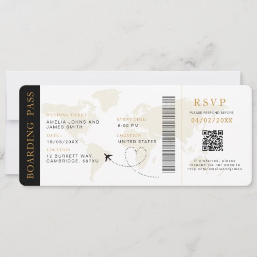 Boarding Pass Bestemming bruiloft QR code Rsvp Kaart (Voorkant)