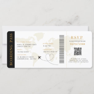 Boarding Pass Bestemming bruiloft QR code Rsvp Kaart