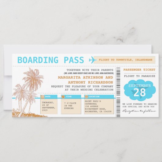Boarding Pass bestemming Trouwtickets Kaart (Voorkant)