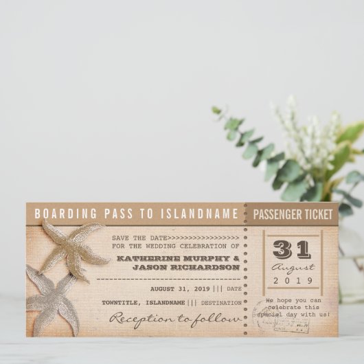 Boarding Pass Bewaar de datum  tickets Save The Date (Staand voorkant)