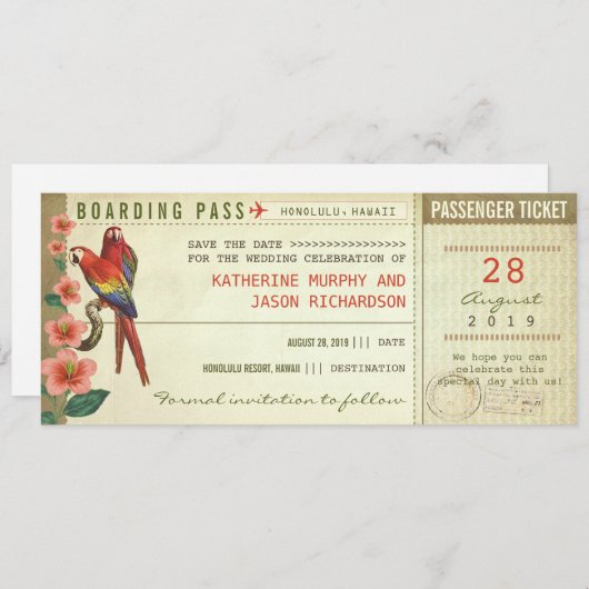 Boarding Pass Bewaar de datum tickets Save The Date (Voorkant / Achterkant)