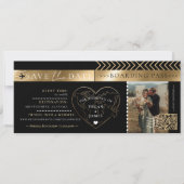 Boarding Pass Black Gold Wedding Save The Date Kaart (Voorkant)