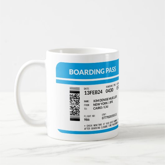 Boarding Pass (blauw) DOS Koffiemok (Links)