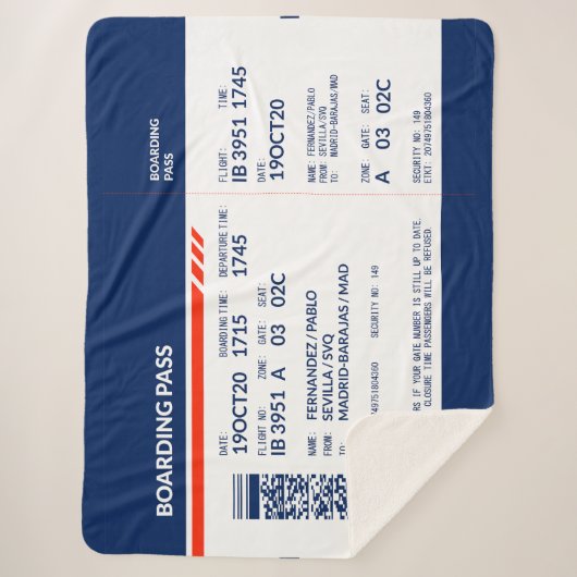 Boarding Pass - Blauw & Rood Sherpa Deken (Voorkant)