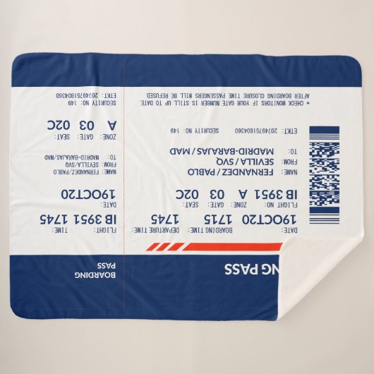 Boarding Pass - Blauw & Rood Sherpa Deken (Voorkant (horizontaal))