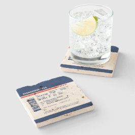 Boarding Pass - Blauw & Rood Stenen Onderzetter