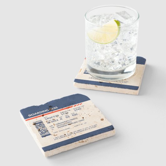 Boarding Pass - Blauw & Rood Stenen Onderzetter (Zijkant)
