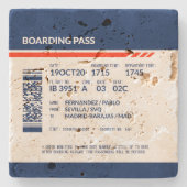Boarding Pass - Blauw & Rood Stenen Onderzetter (Voorkant)
