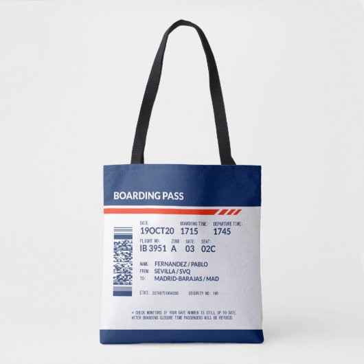Boarding Pass - Blauw & Rood Tote Bag (Voorkant)