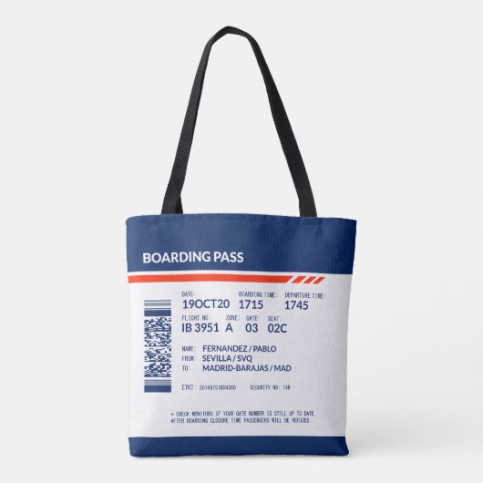 Boarding Pass - Blauw & Rood Tote Bag (Achterkant)