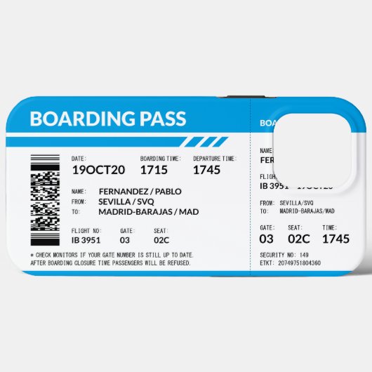 Boarding Pass (blue) Case-Mate iPhone Case (Achterkant (horizontaal))