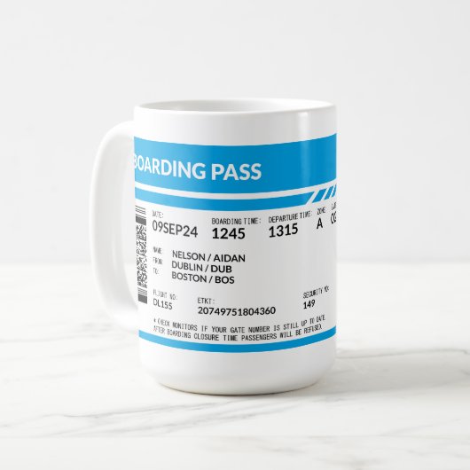 Boarding Pass (blue) Koffiemok (Voorkant links)