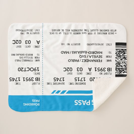 Boarding Pass (blue) Sherpa Deken (Voorkant (horizontaal))