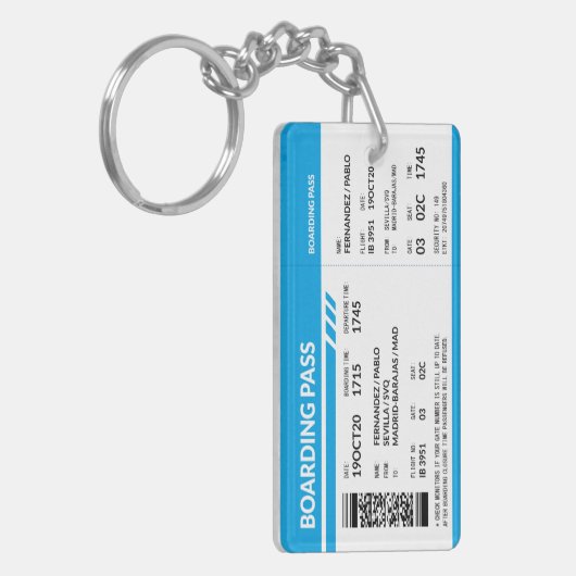 Boarding Pass (blue) Sleutelhanger (Voorkant Links)