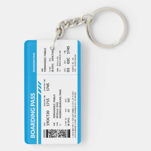 Boarding Pass (blue) Sleutelhanger (achterkant)