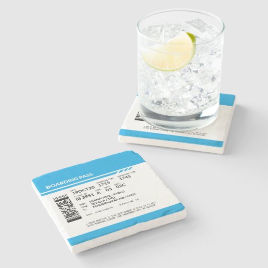 Boarding Pass (blue) Stenen Onderzetter (Zijkant)