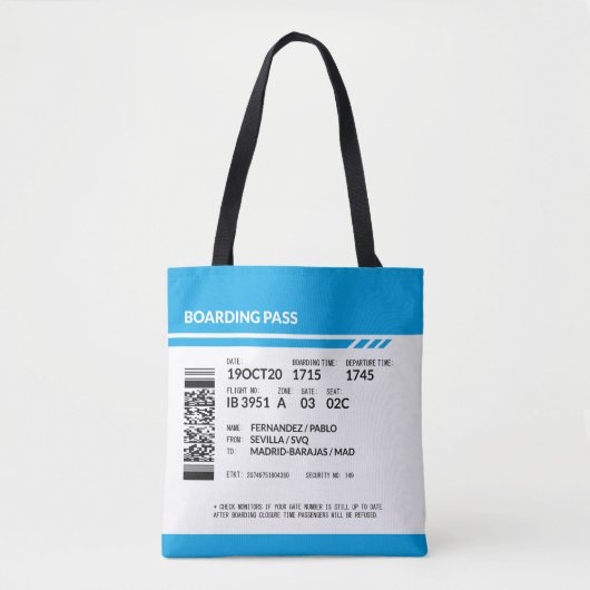 Boarding Pass (blue) Tote Bag (Voorkant)