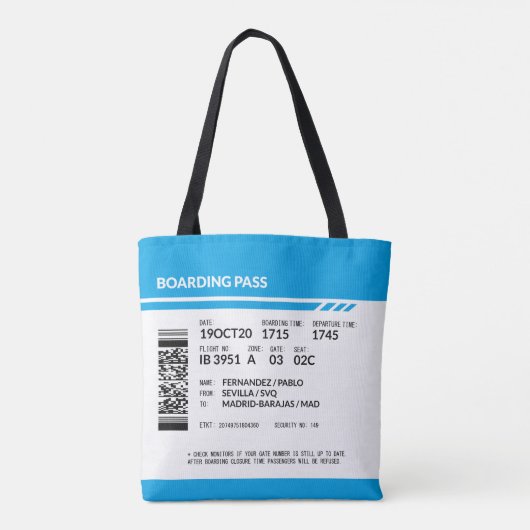Boarding Pass (blue) Tote Bag (Achterkant)