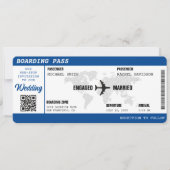 Boarding Pass Blue Wereldkaart Destination Wedding Kaart (Voorkant)