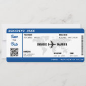 Boarding Pass Blue Wereldkaart Destination Wedding Save The Date (Voorkant)