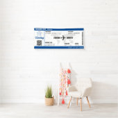 Boarding Pass Blue Wereldkaart Destination Wedding Spandoek (Insitu)