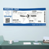 Boarding Pass Blue Wereldkaart Destination Wedding Spandoek (Beurs)