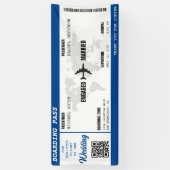 Boarding Pass Blue Wereldkaart Destination Wedding Spandoek (Verticaal)
