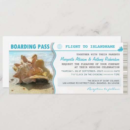 Boarding Pass Bootticket Uitnodigingen voor bruilo (Voorkant / Achterkant)