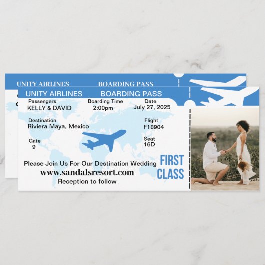 Boarding Pass bruiloft uitnodiging (Voorkant / Achterkant)