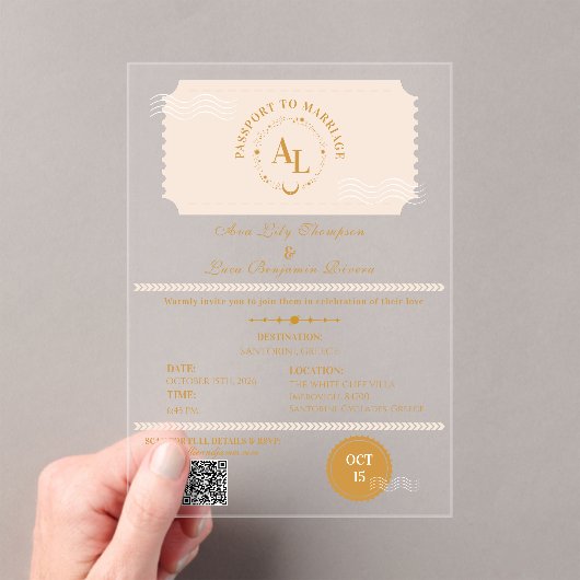 Boarding Pass Cosmic Wedding Destination Acryl Uitnodigingen (Insitu (Draagbaar))