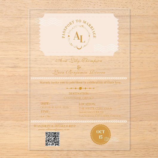 Boarding Pass Cosmic Wedding Destination Acryl Uitnodigingen (Voorkant)