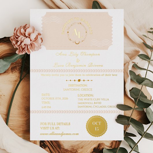 Boarding Pass Cosmic Wedding Destination Folie Uitnodiging