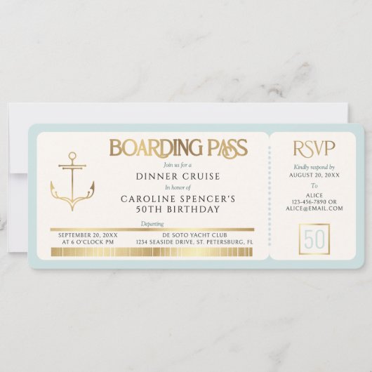 Boarding Pass Cruise Birthday Kaart (Voorkant)