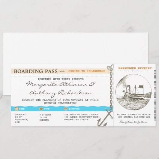 Boarding Pass Cruise Uitnodigingen (Voorkant / Achterkant)